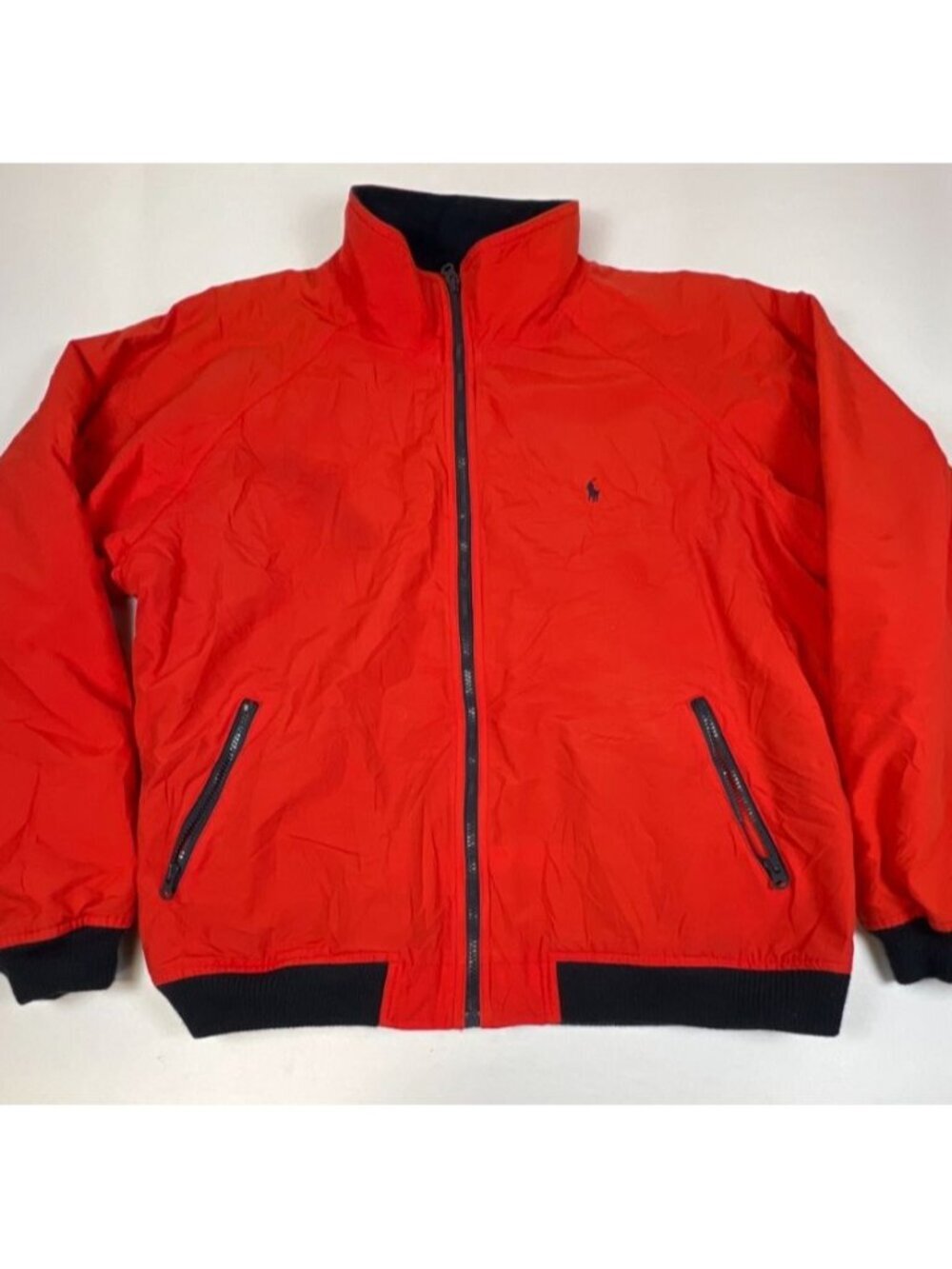 Vintage Polo Ralph Lauren Men XXL Orange Fleece Lined Windbreaker Bomber Jacket